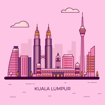 Flat Modern Kuala Lumpur City Skyline Vector Illustration