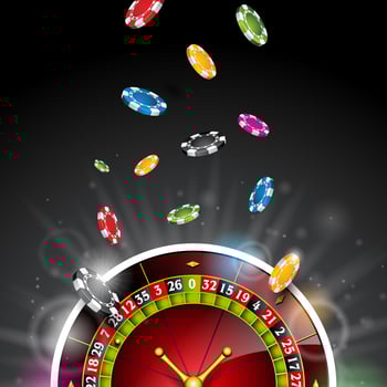 Colorful Poker Chips Falling onto Roulette Wheel vector