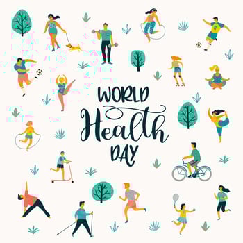 World Health Day. Vector illustration of people leading an active healthy lifestyle.