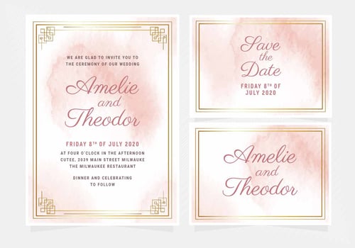 Vector Pink Watercolor Wedding Invitation