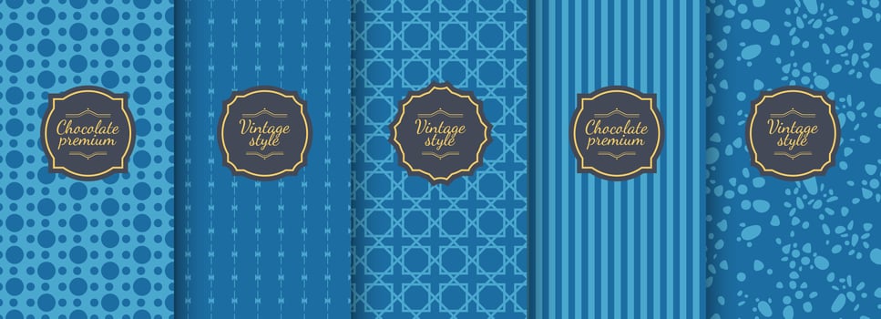 Set of blue vintage seamless backgrounds for luxury packaging design. vector