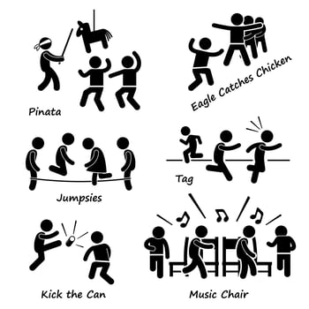 Childhood Children Games Kids Playing Stick Figure Pictogram Icon Clipart. vector
