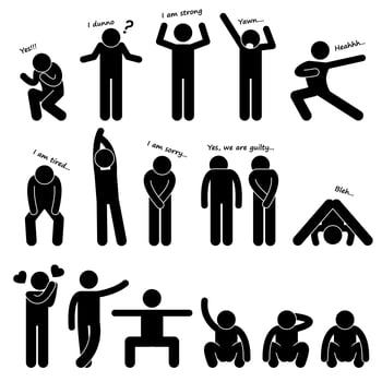 Man Person Basic Body Language Posture Stick Figure Pictogram Icon. vector