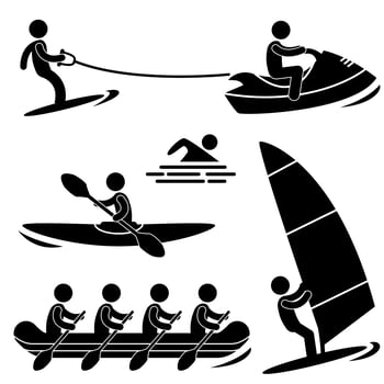 Water Sea Sport Skurfing Rowing Windsurfing Rafting. vector