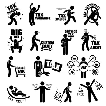 Taxpayer Income Tax Concept Stick Figure Pictogram Icon Cliparts. vector