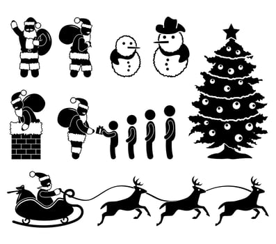 Christmas Santa Claus Snowman Winter Chimney Reindeer. vector