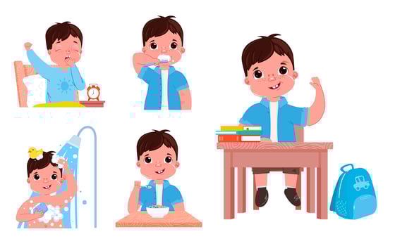 The daily routine of a child boy vector