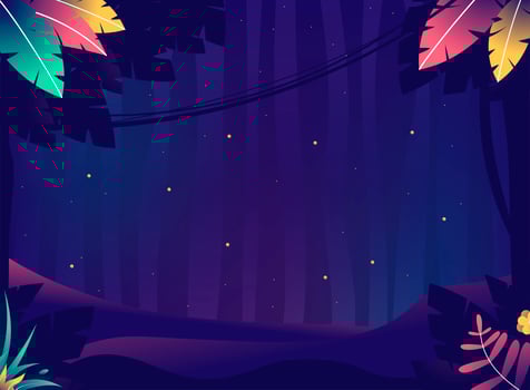 Summer night with crickets or Jungle with plants and stars vector