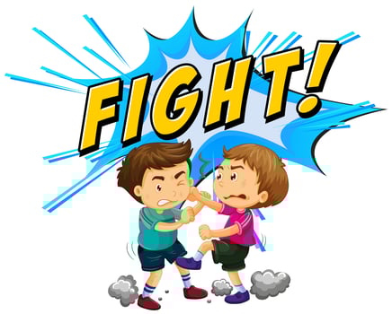 Two boys fighting with word background vector