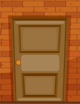 Wooden door on brick wall vector