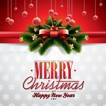 Vector Christmas illustration with ribbon and shiny holiday elements