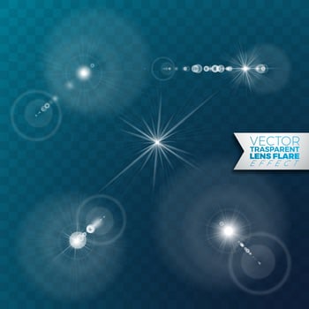 Realistic vector lens flare light effect on transparent background.