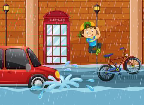 A flood on streeside vector