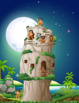 Cave people living in the stone house vector
