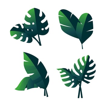 Tropical Green Leaves Clipart Set Vector