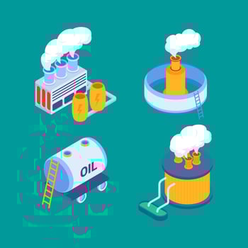 isometric industrial buildings set vector