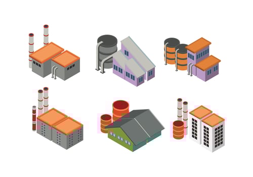 Set of Urban and Industrial Buildings in the Isometric vector