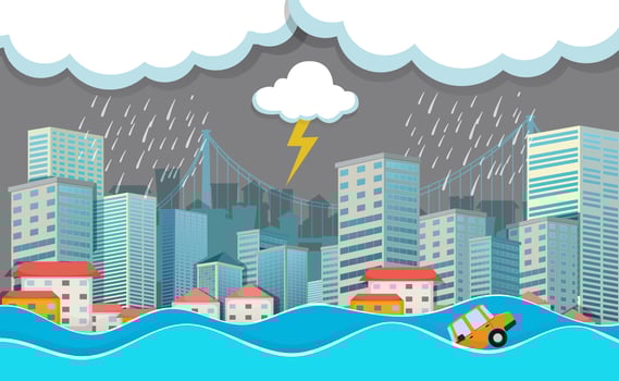 An urban city under flood vector