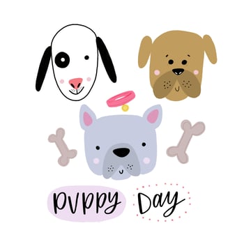 Cute Head Dogs Smiling With Bone Cookies And Lettering vector