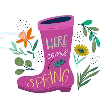 Cute Garden Shoes With Floral Elements And Inspirational Quote vector