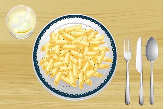 Pasta and white sauce in a dish vector