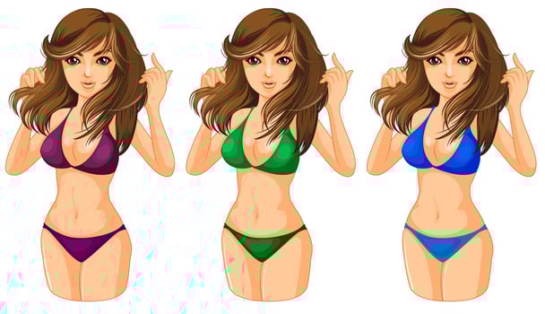 Three ladies wearing a swimwear vector