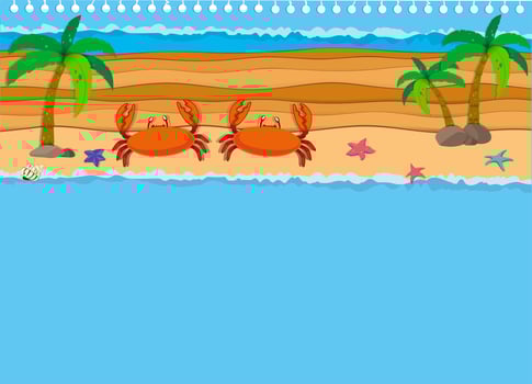 Border design with crabs on the beach vector