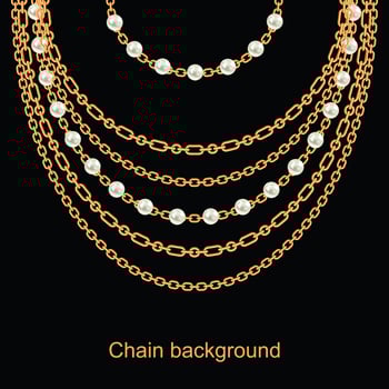 Background with pears and chains golden metallic necklace. On black vector