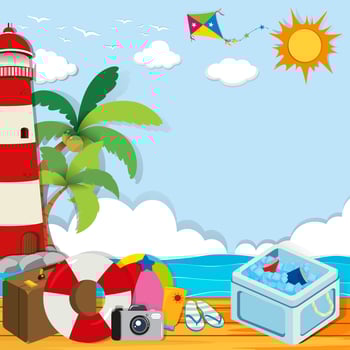 Summer theme with objects on the beach vector
