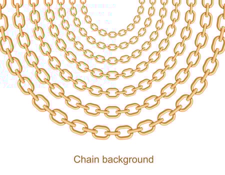 Background with chains golden metallic necklace. On white vector