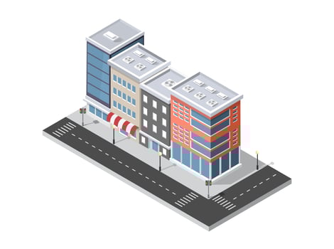 District of the city street houses Isometric vector