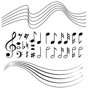 Different symbols of music notes and line paper vector