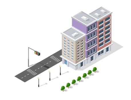 District of the city street houses Isometric vector