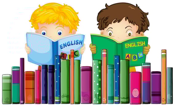 Boys reading English book vector
