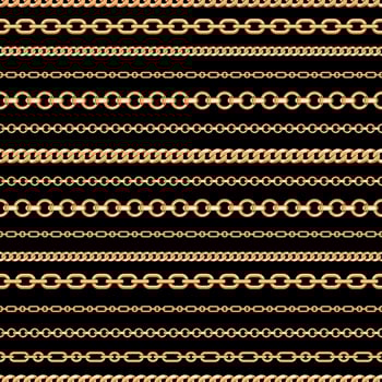 Seamless pattern of Gold chain lines on black background. Vector illustration