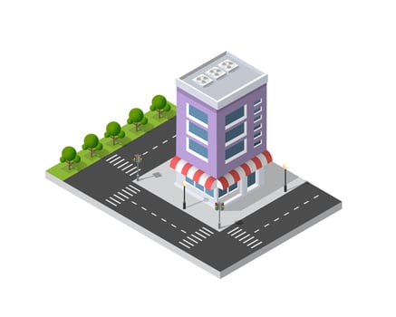 District of the city street houses Isometric vector