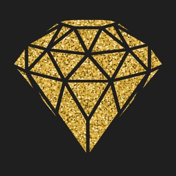 Geometrical golden glitter diamond isolated on blackbackground. vector