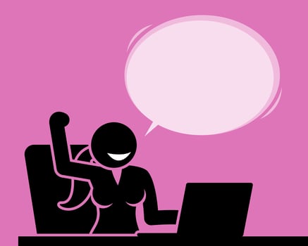 Woman feeling upbeat, positive, and encouraging when using a computer. vector