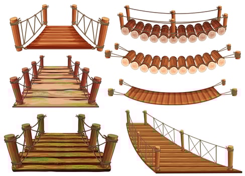 Wooden bridges in different designs vector