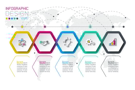 Business hexagon labels shape infographic groups bar. vector