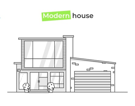 Modern stylish houses in line art icon. Design concept a home. Vector flat illustration