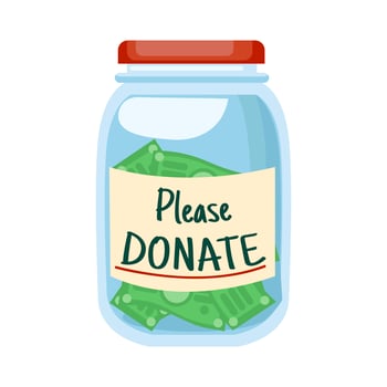 Glass jar with money text Please DONATE vector