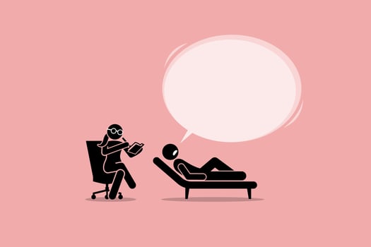 Psychologist Consulting and Listening to a Patient Mental Emotional Problem. vector