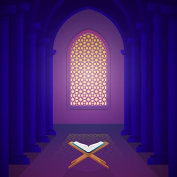 The Holy Book Of The Koran On The Stand And Mosque Interior Vector Illustration