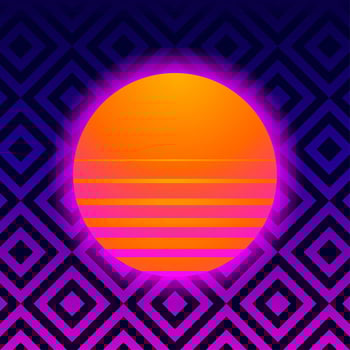  Retro background Geometric With Vaporwave Sun vector