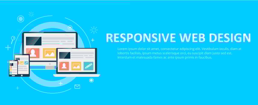 Responsive web design, including laptop, desktop, tablet and mobile phone. Vector flat illustration