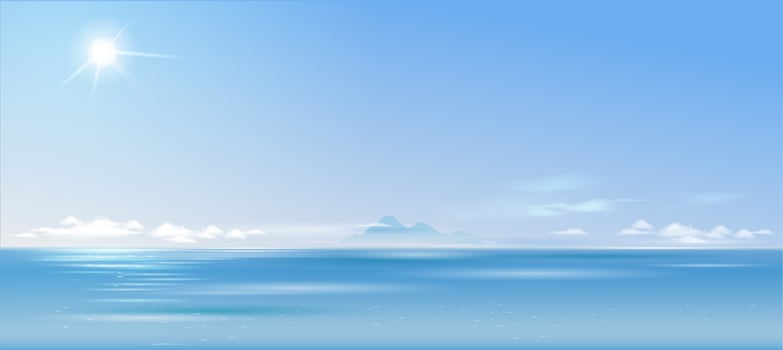 Background cloudy landscape over the sea. Panoramic wide banner. Nature. Vector graphics.