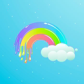 A nice rainbow with clouds against the sky with stars. Cute cartoon illustration vector