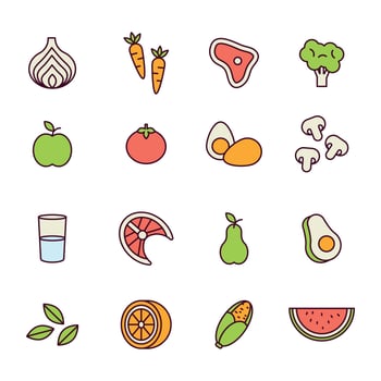 Outlined Healthy Food Icons vector