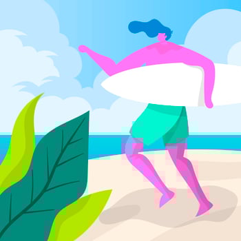 Flat Man Ready to Surfing Enjoying Surfing Vector Illustration